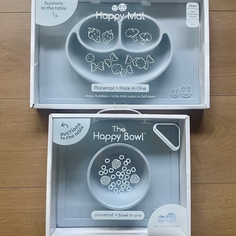 BRAND NEW ezpz The Happy Mat & The Happy Bowl - Gray/ Pewter